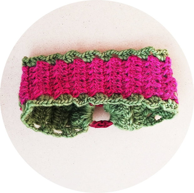 Banda /bandana /bentita de par crosetata dantelata verde magenta