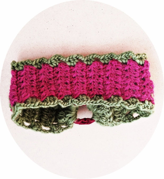 Banda /bandana /bentita de par crosetata dantelata verde magenta