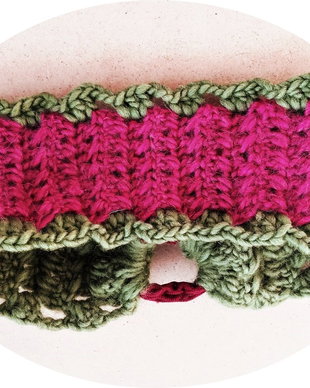 Banda /bandana /bentita de par crosetata dantelata verde magenta
