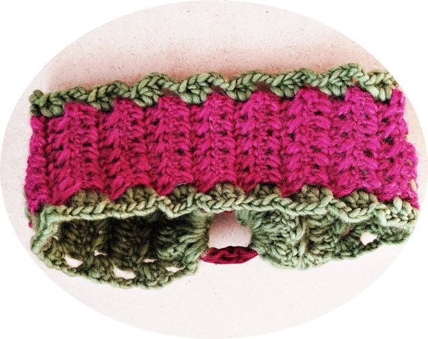 Banda /bandana /bentita de par crosetata dantelata verde magenta