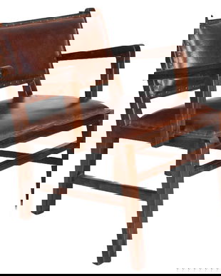 Fotoliu din lemn masiv tec cu tapiterie din piele naturala