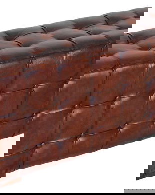 Banca Chesterfield din lemn masiv cu tapiterie din piele