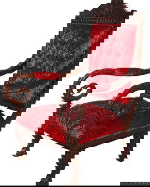 Tron Empire lemn mahon cu tapiterie rosie