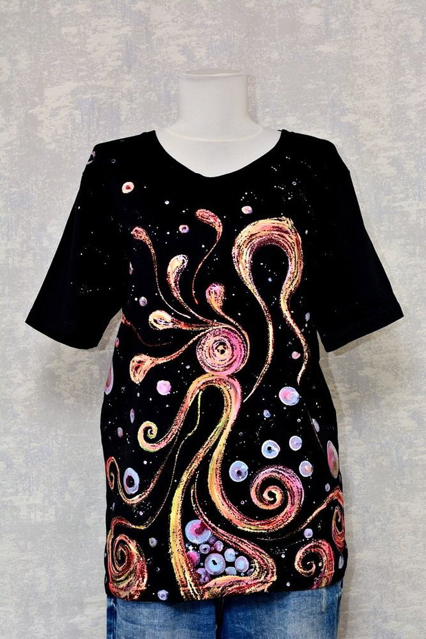 Tricou negru, pictat manual, Joy Collection