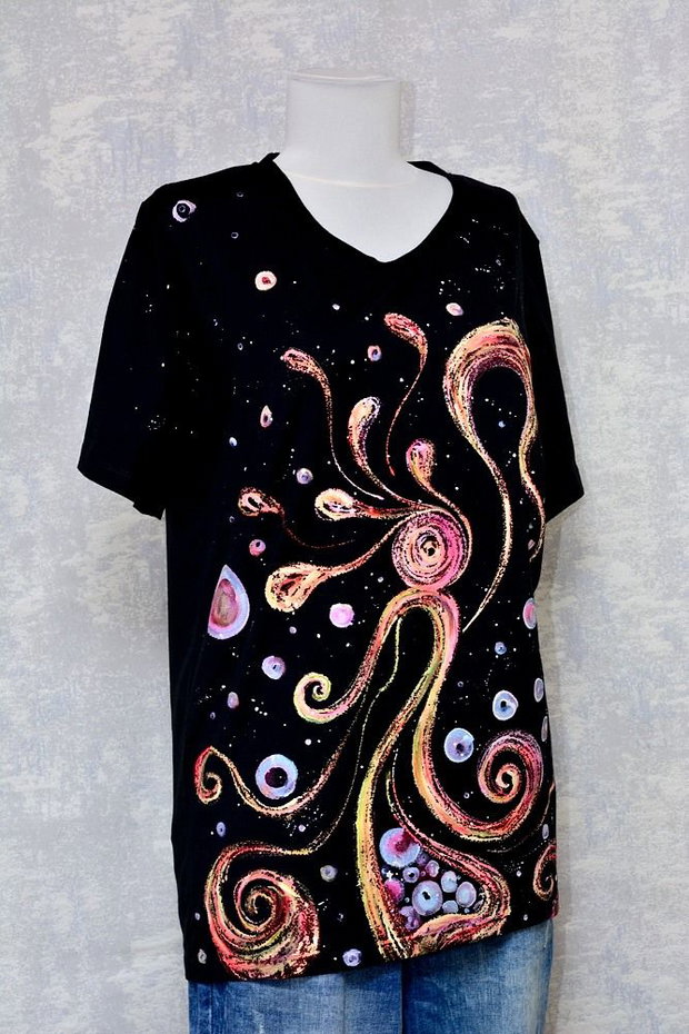 Tricou negru, pictat manual, Joy Collection