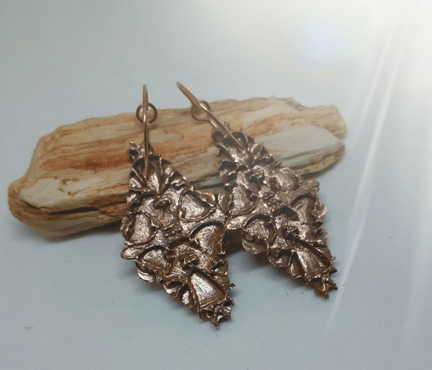 Cercei vintage unicat, rombici, filigramati, din bronz auriu