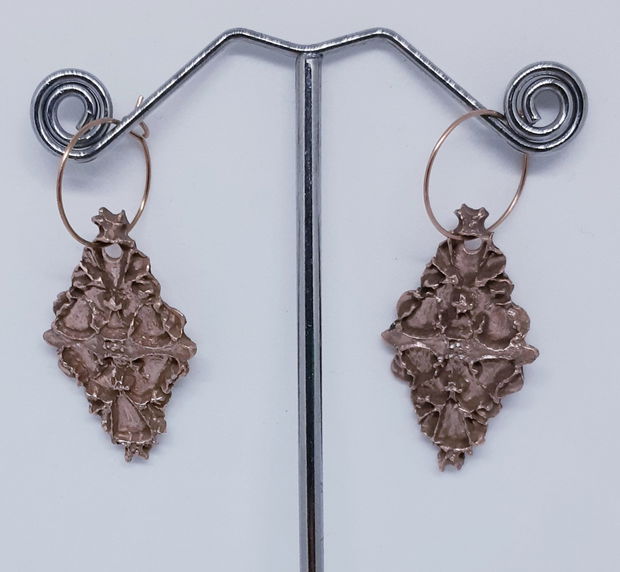 Cercei vintage unicat, rombici, filigramati, din bronz auriu