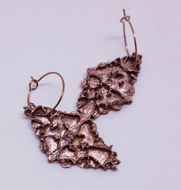 Cercei vintage unicat, rombici, filigramati, din bronz auriu