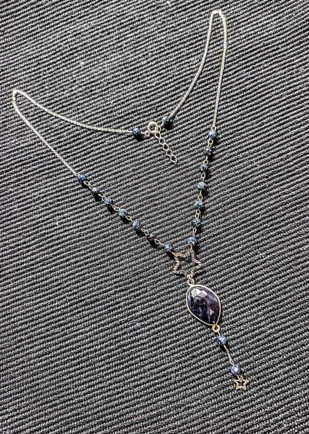 Colier argint safir albastru conector stele lant argint minimalist boho chic trendy - Transport gratuit