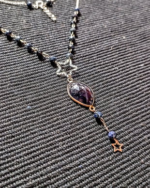 Colier argint safir albastru conector stele lant argint minimalist boho chic trendy - Transport gratuit