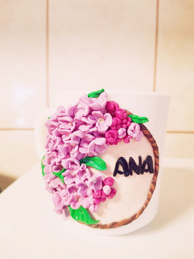Cana personalizata cu crenguta de liliac