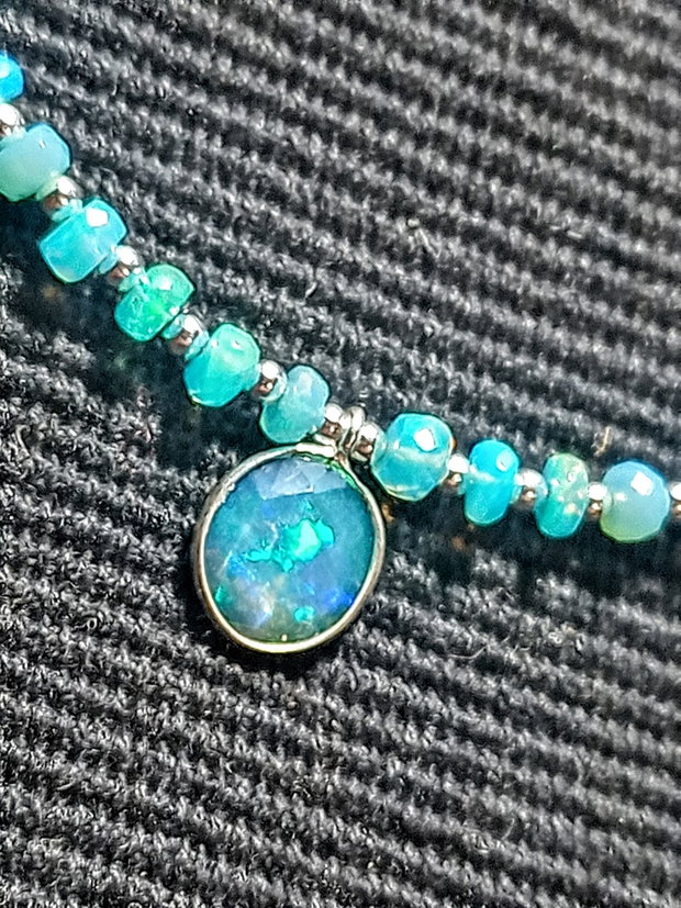 Colier argint opal de foc albastru Paraiba charm lant argint fatetat minimalist boho chic trendy - Transport gratuit
