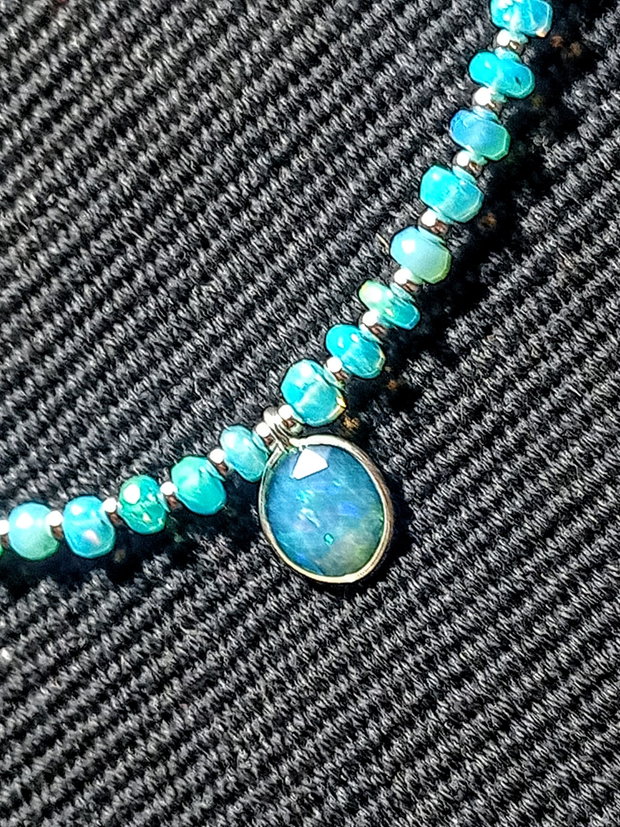 Colier argint opal de foc albastru Paraiba charm lant argint fatetat minimalist boho chic trendy - Transport gratuit