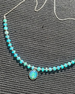 Colier argint opal de foc albastru Paraiba charm lant argint fatetat minimalist boho chic trendy - Transport gratuit