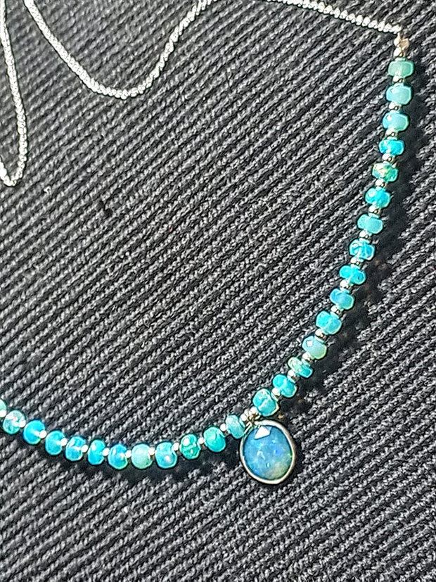 Colier argint opal de foc albastru Paraiba charm lant argint fatetat minimalist boho chic trendy - Transport gratuit
