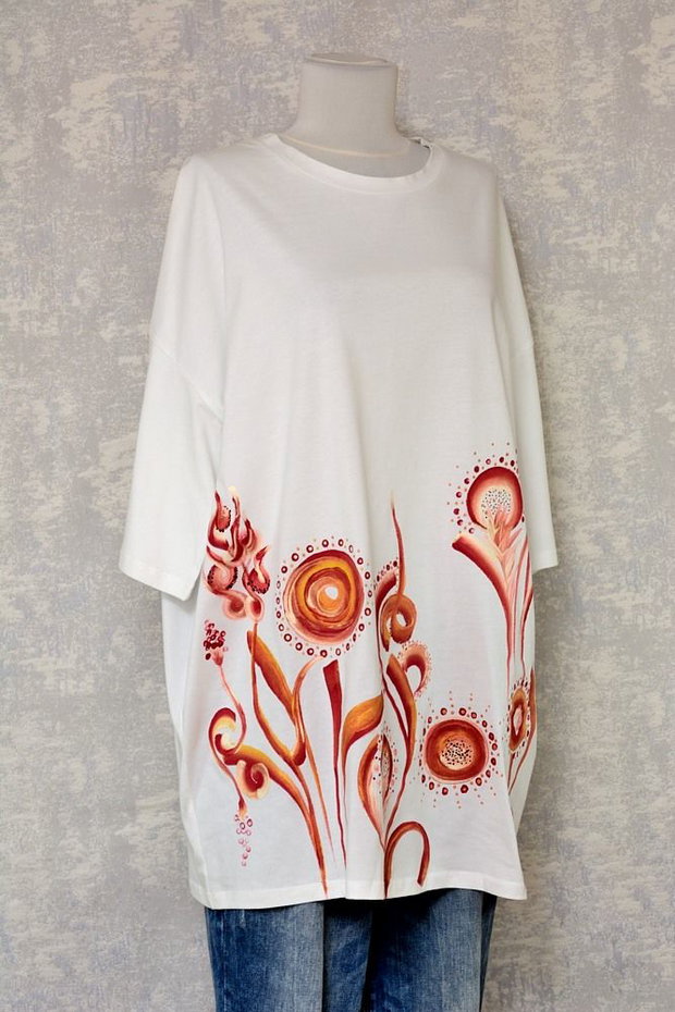 Tricou alb, oversize, pictat manual, unicat