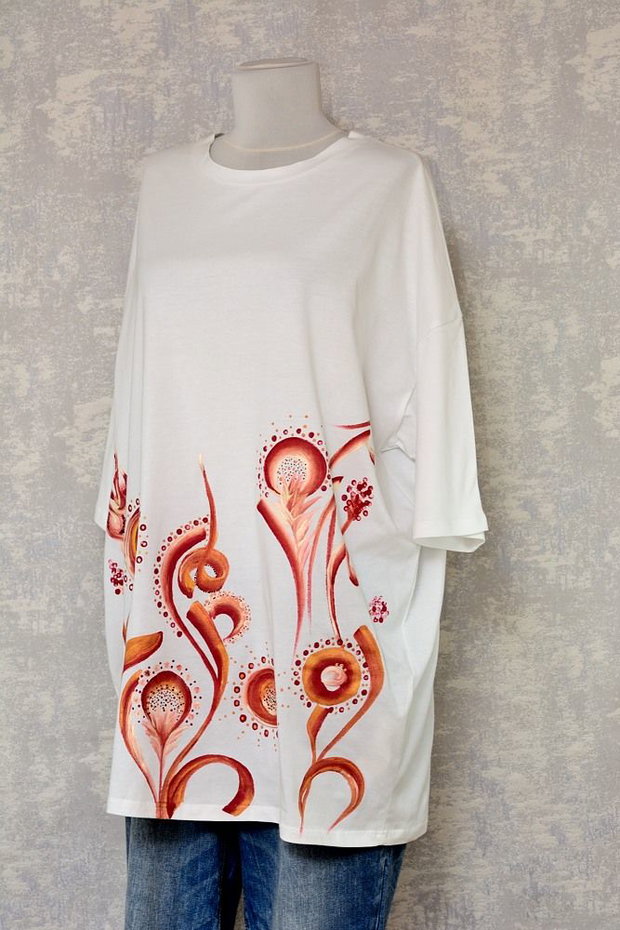 Tricou alb, oversize, pictat manual, unicat