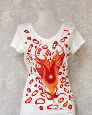 Tricou alb pictat manual, unicat