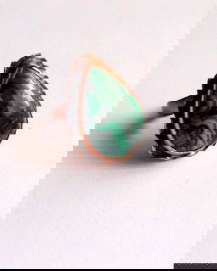 inel malachit natural in montura de cupru 47787