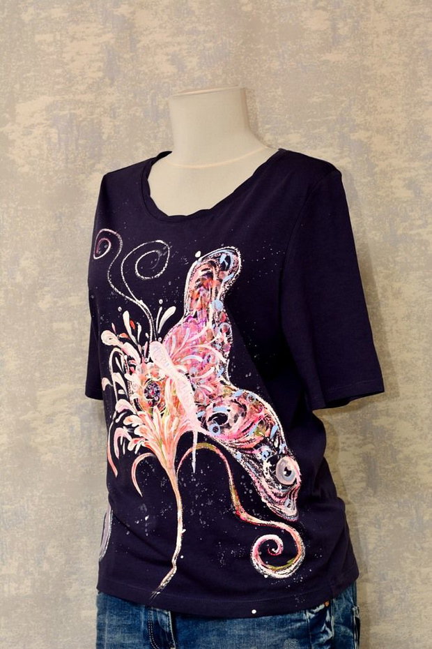 Tricou bleumarin pictat manual, unicat