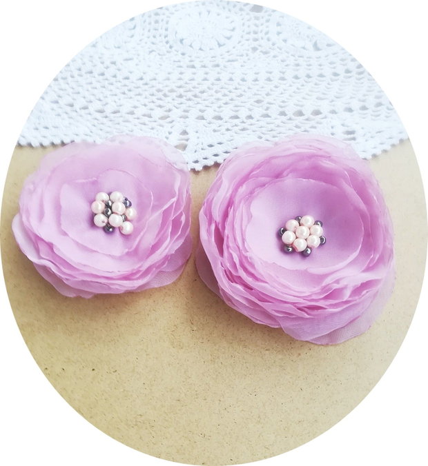 set brose flori roz pal cu perle