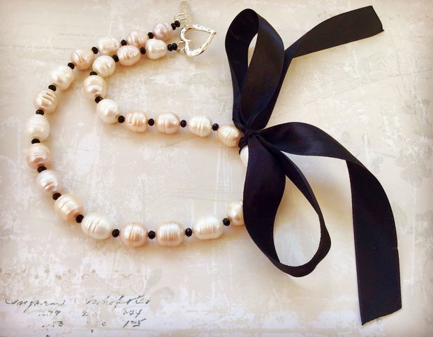 Colier perle de cultura & onix negru