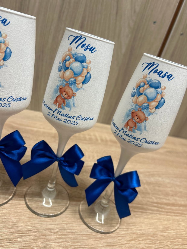 Pahare personalizate botez ursuleti cu baloane