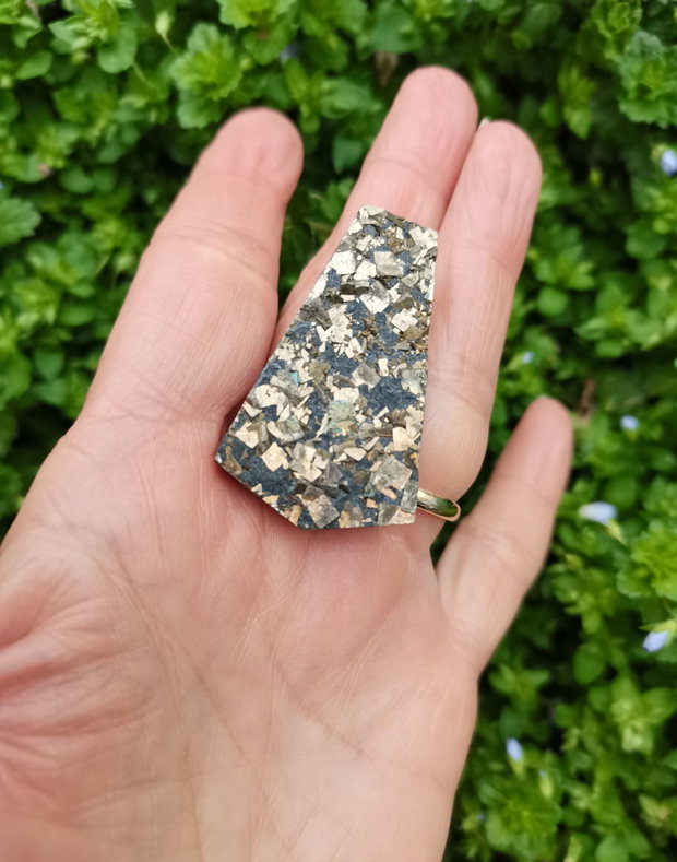 Inel Pirita druzy si Argint 925 - IN1471 - Inel auriu vintage, inel statement, bijuterii pirita, inel pietre semipretioase, cadou romantic elegant, cristaloterapie