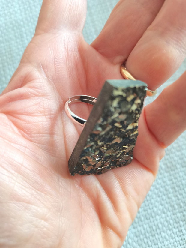 Inel Pirita druzy si Argint 925 - IN1471 - Inel auriu vintage, inel statement, bijuterii pirita, inel pietre semipretioase, cadou romantic elegant, cristaloterapie