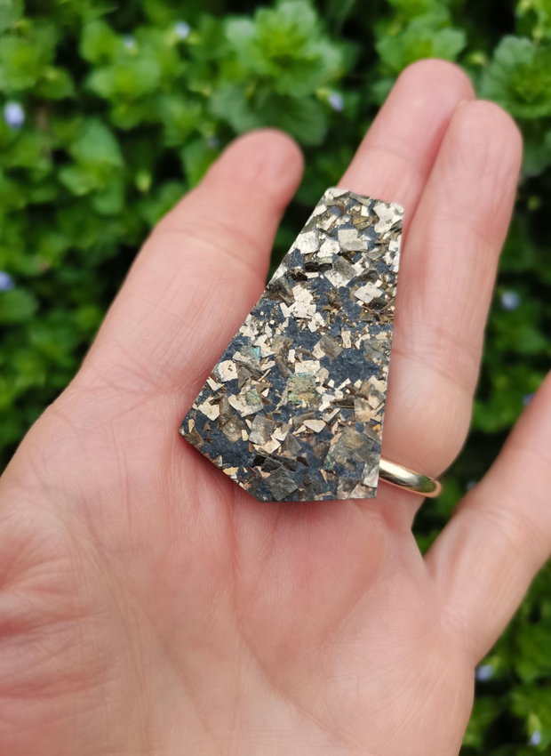 Inel Pirita druzy si Argint 925 - IN1471 - Inel auriu vintage, inel statement, bijuterii pirita, inel pietre semipretioase, cadou romantic elegant, cristaloterapie