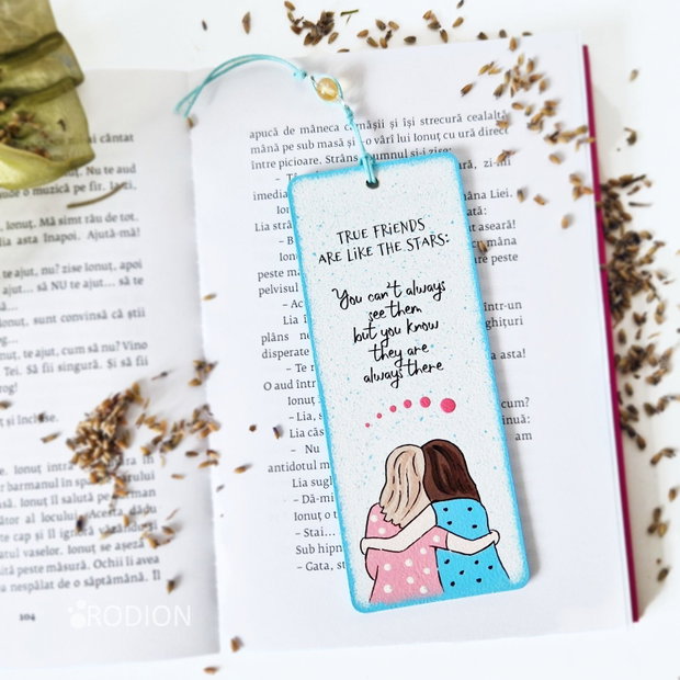 Semn de carte prietene pictat manual personalizat cu mesaj