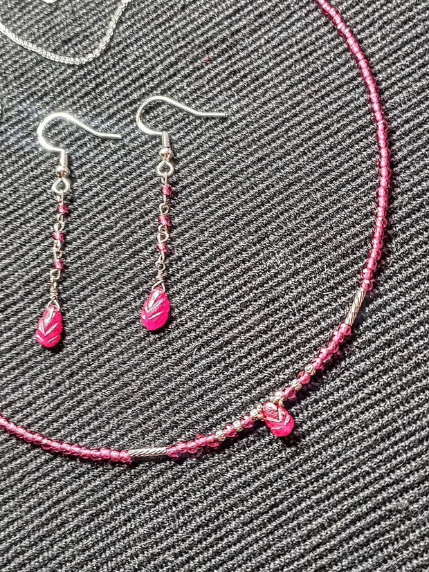 Set argint rubin rubelit turmalina roz briolete gravate colier cercei lant argint minimalist boho chic trendy - Transport gratuit
