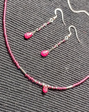 Set argint rubin rubelit turmalina roz briolete gravate colier cercei lant argint minimalist boho chic trendy - Transport gratuit