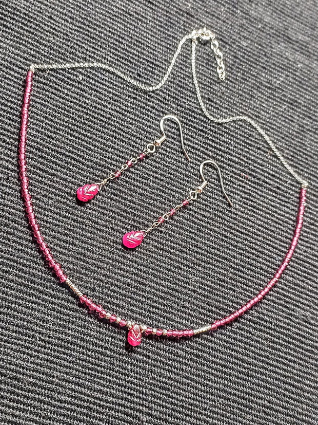 Set argint rubin rubelit turmalina roz briolete gravate colier cercei lant argint minimalist boho chic trendy - Transport gratuit