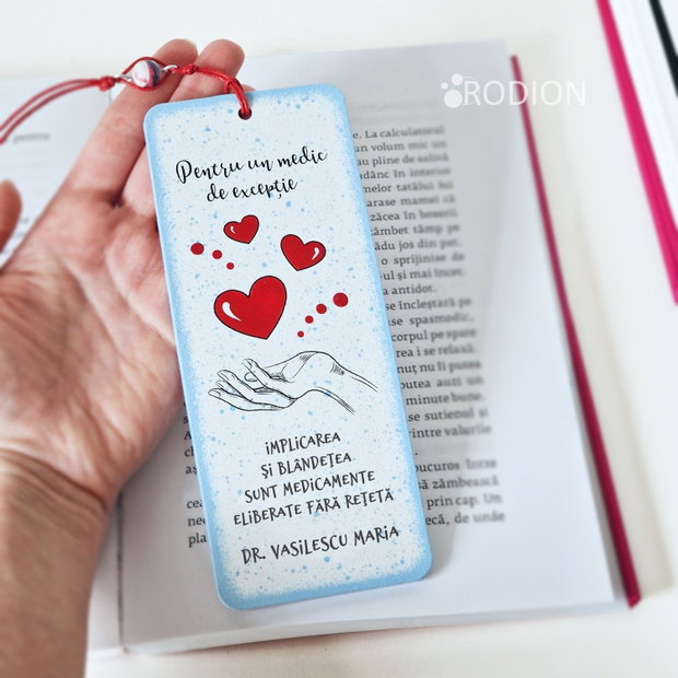 Semn de carte pentru medic cu mesaj personalizat pictat manual