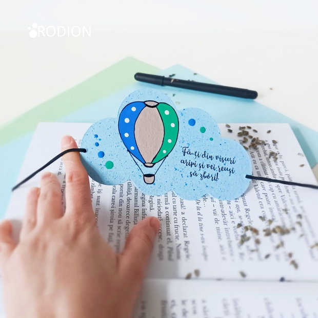 Semn de carte balon cu aer cald pictat manual personalizat cu mesaj