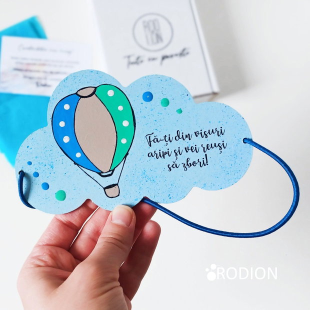 Semn de carte balon cu aer cald pictat manual personalizat cu mesaj