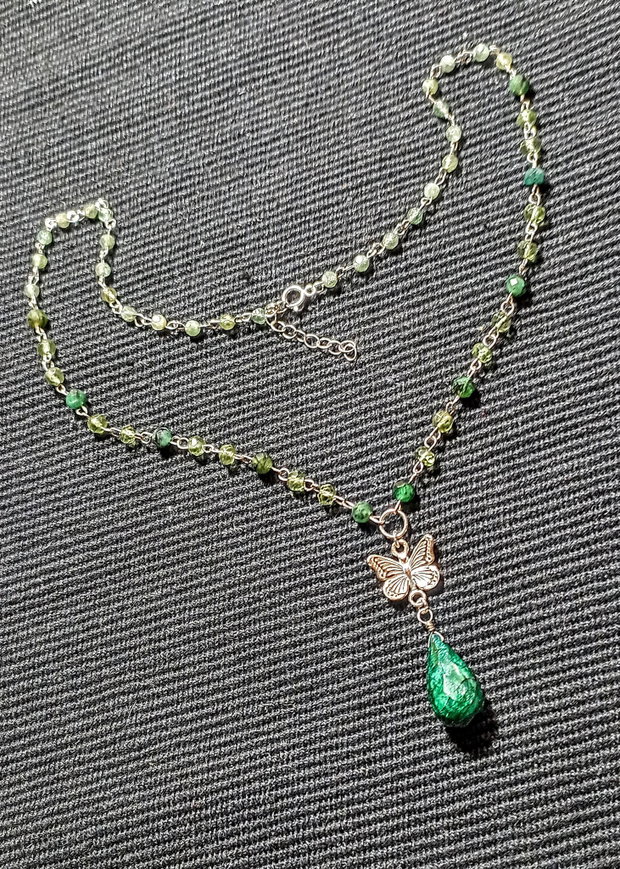 Colier argint smarald apatit verde conector fluture argint minimalist victorian trendy - Transport gratuit