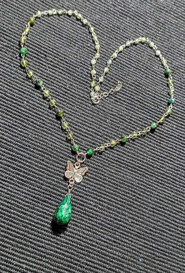 Colier argint smarald apatit verde conector fluture argint minimalist victorian trendy - Transport gratuit