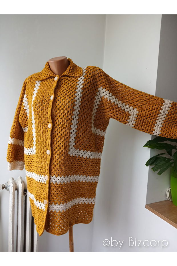 Cardigan croșetat hexagon, mărimea XXL
