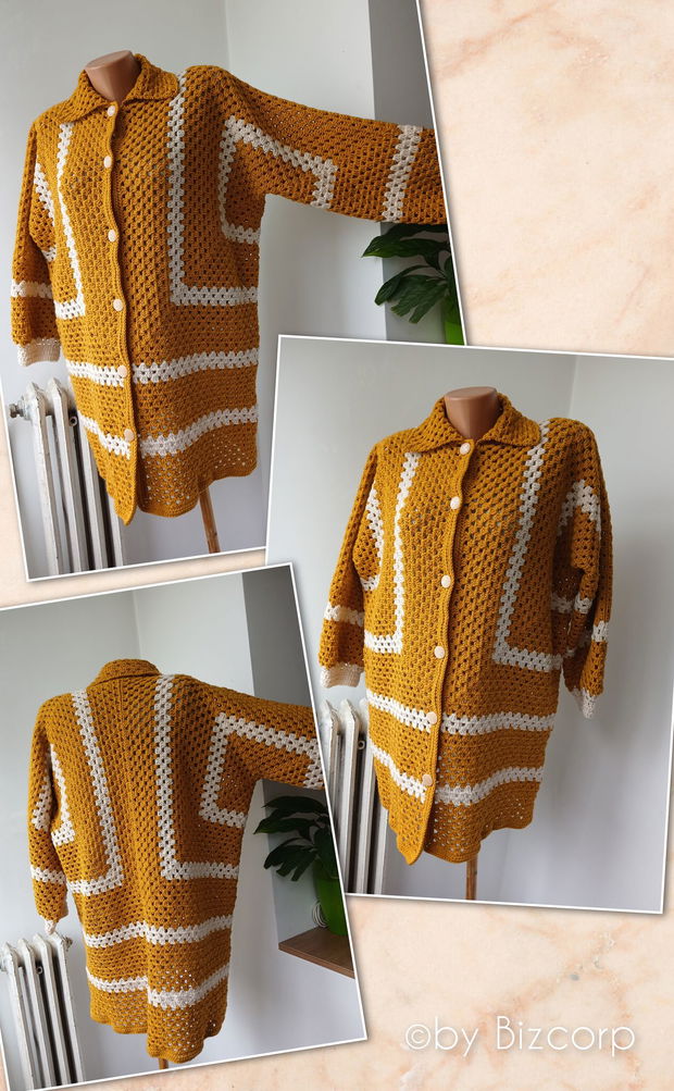 Cardigan croșetat hexagon, mărimea XXL