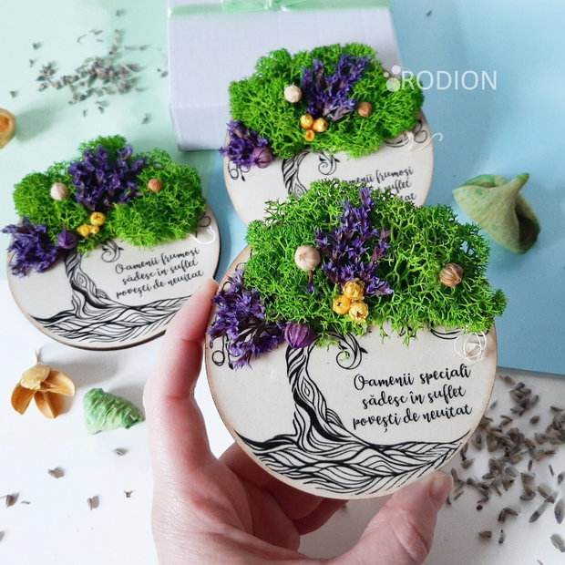 Magnet copacul vietii cu licheni stabilizati personaliat cu text handmade