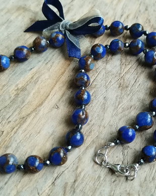 Colier elegant, agate albastre, argint
