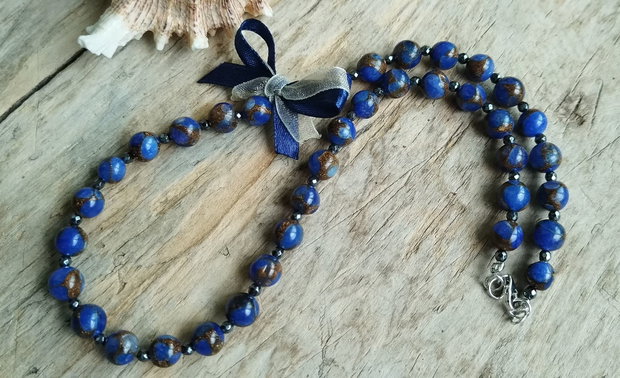 Colier elegant, agate albastre, argint