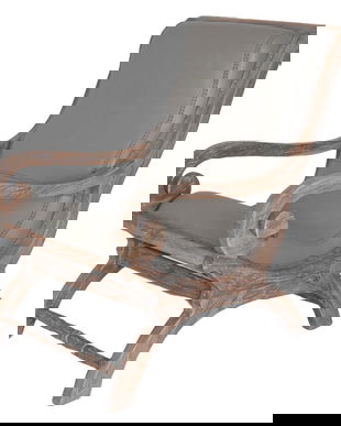 Fotoliu din lemn tec cu tapiterie piele gri