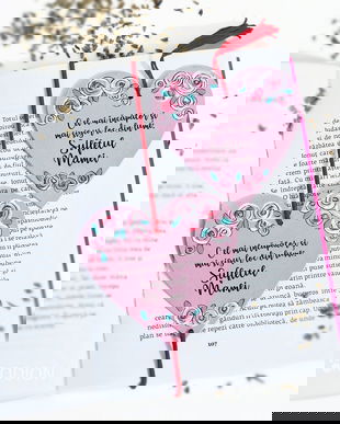 Semn de carte cadou pentru mama in forma de inima pictat personalizat