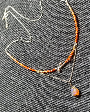 Colier argint opal de foc etiopian carneol ombre degrade tub decorativ lant argint minimalist boho chic trendy - Transport gratuit