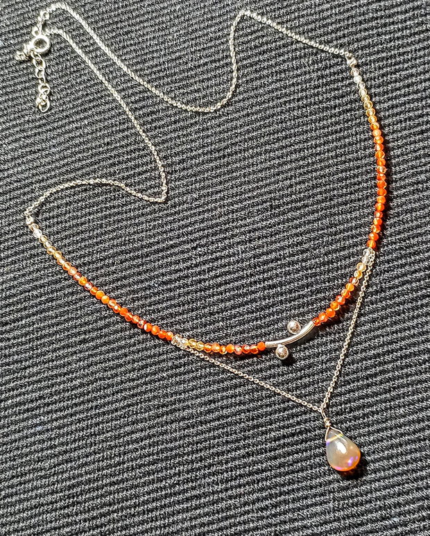 Colier argint opal de foc etiopian carneol ombre degrade tub decorativ lant argint minimalist boho chic trendy - Transport gratuit