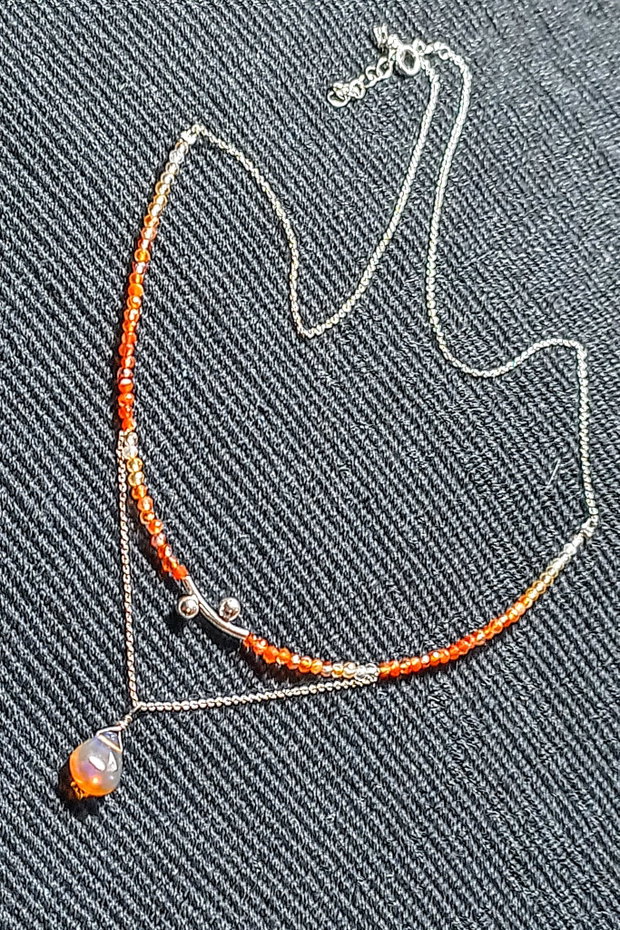 Colier argint opal de foc etiopian carneol ombre degrade tub decorativ lant argint minimalist boho chic trendy - Transport gratuit