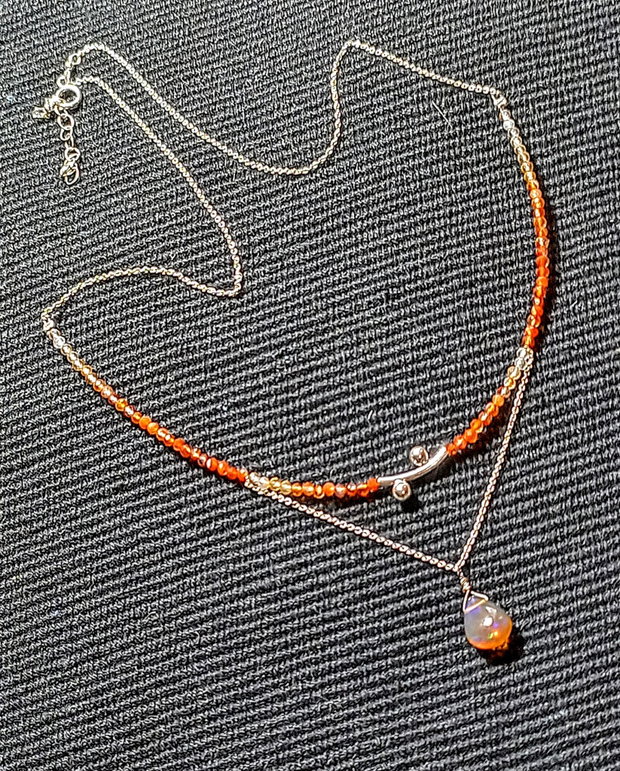Colier argint opal de foc etiopian carneol ombre degrade tub decorativ lant argint minimalist boho chic trendy - Transport gratuit